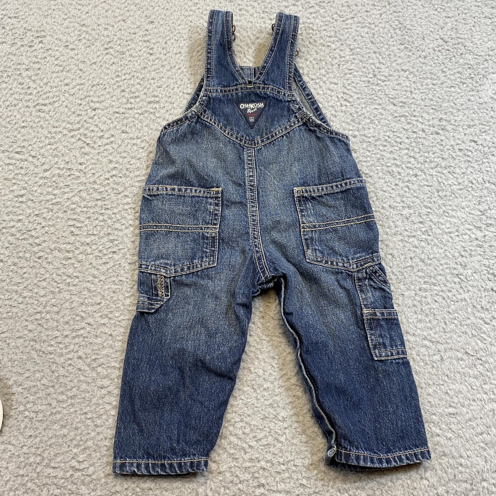 OshKosh‎ B'gosh Overalls Boys 6-9 Months Blue Denim Vestbak Cargo Pockets - Picture 3 of 9